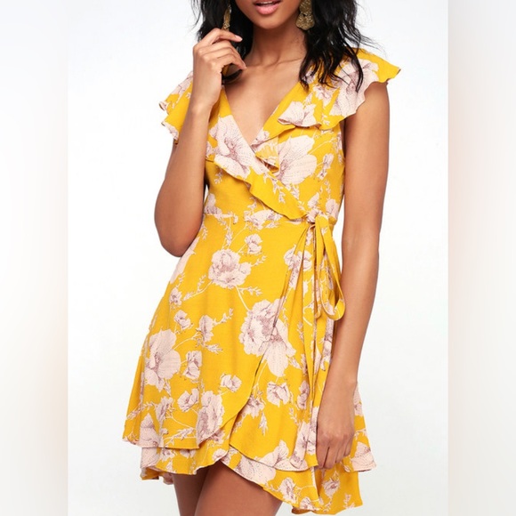 FREE PEOPLE NWTs French quarter yellow floral print mini dress size medium - Picture 1 of 10